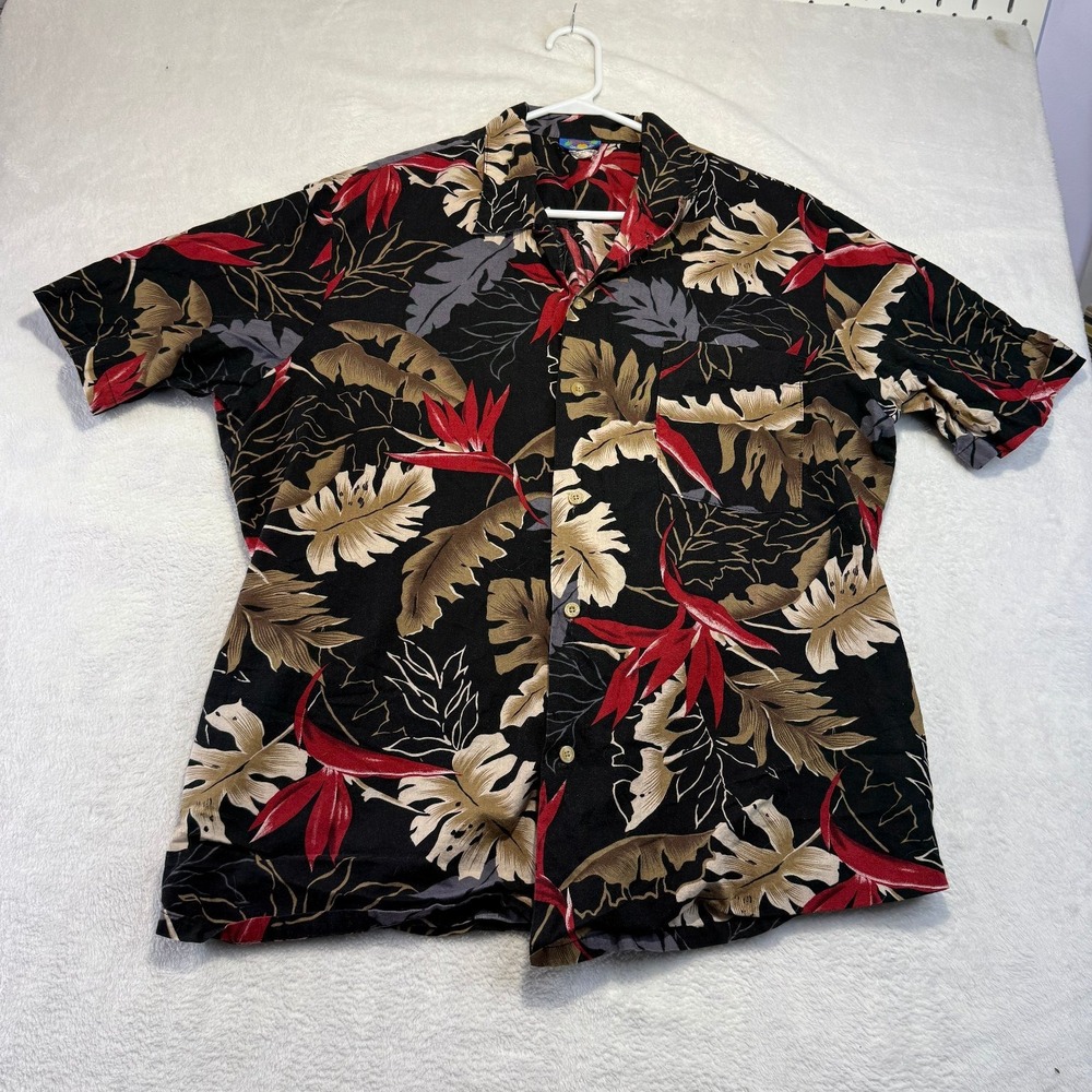 Hawaii Blues Size XL Black Tropical Hawaiian Shirt Floral Resort - Picture 2 of 6